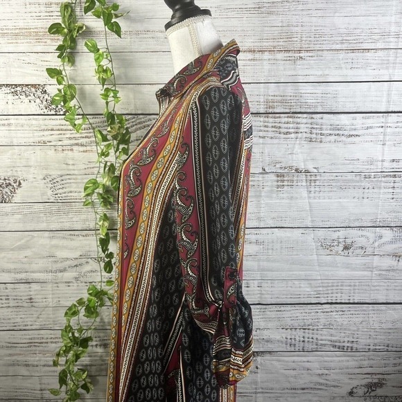 Melissa Paige Blouse Tunic size Small Burgundy Gold Paisley Sheer Lagenlook Slim - Picture 8 of 12